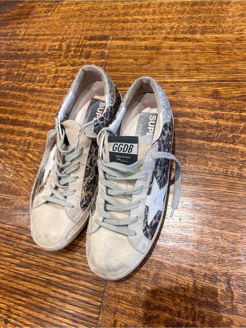 Golden Goose Leopard-Print Superstar Sneakers with Silver Glitter Heel